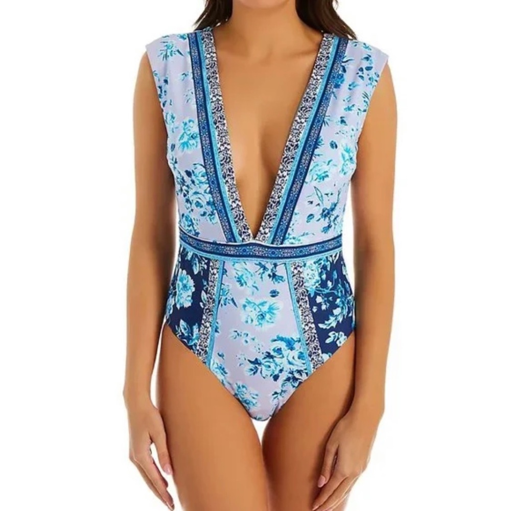 Nanette Lepore Priya Plunge Front One Piece Swimsuit Size 8. New with tags